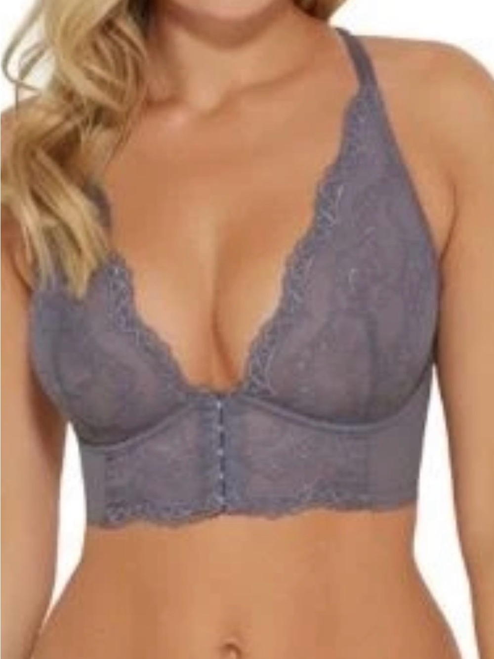 Gossard Superboost Lace Deep V Underwire Bralette 44DDD / 44E Charcoal Gray 7718